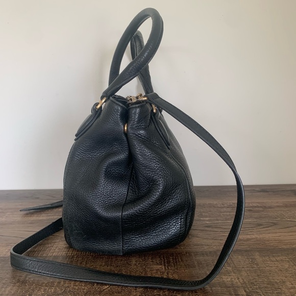 J Crew Leather Hobo Black Handbag Shoulder Bag Doctor Style Fringe Crossbody